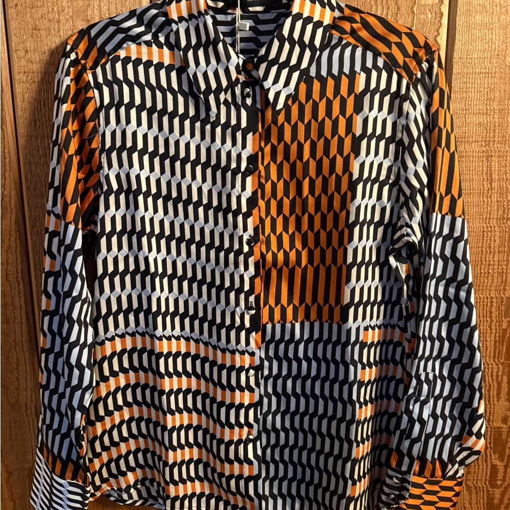 Mango Geometric Button-Down Shirt in Brown, Black & White - Picture 5 of 5